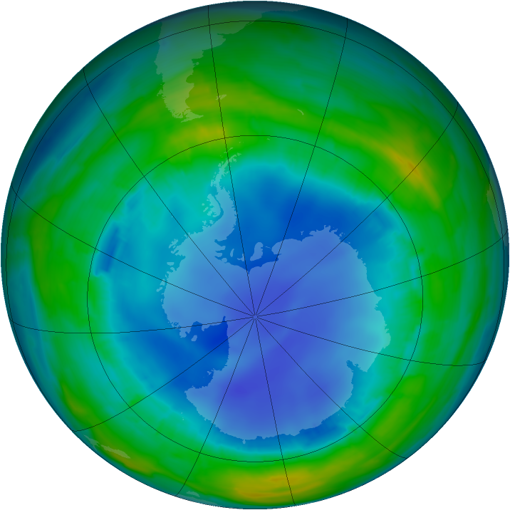 Antarctic ozone map for 11 August 2013